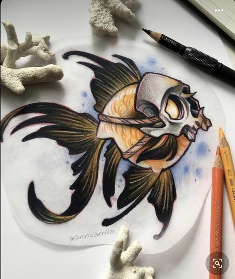 Als Tattoo, Neo Traditional Art, Goldfish Tattoo, Tattoo Animals, 40 Tattoo, Neo Tattoo, Throat Tattoo, Creepy Drawings, Japan Tattoo Design