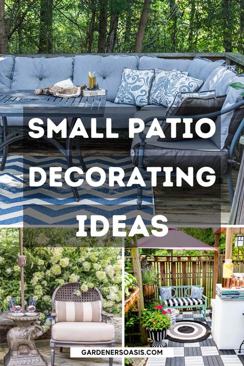 Small Patio Decorating Ideas That Will Turn Your Deck Into An Outdoor Oasis | Summer Outdoor Decor Tiny Deck Decorating Ideas, Small Patio Arrangement Ideas, Outdoor Decks And Patios Awesome Ideas, Decorating Deck Ideas, Patio Arrangement Ideas, Tiny Deck, Sundeck Ideas, Small Decks, Small Patio Ideas On A Budget