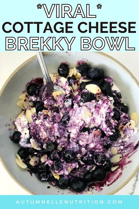 My Absolutely Viral Blueberry Cottage Cheese Bowl Recipe High Protein Blueberry Recipes, Baked Potato With Cottage Cheese, Cottage Cheese Oatmeal Recipes, Cottage Cheese Blueberry Bake, Blended Cottage Cheese Breakfast, Thm Cottage Cheese Recipes, Cottage Cheese Yogurt Bowl, Breakfast Ideas For Gut Health, Cottage Cheese Blueberry Toast