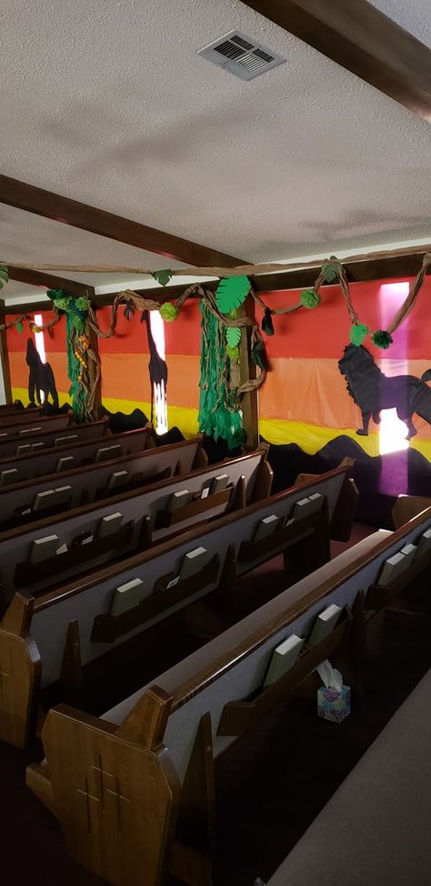 Into the Wild VBS-Side walls of Sanctuary Wild Life Vbs Decoration, Wild Live Vbs Decorations, Rainforest Vbs Decorations, Wildlife Decorating Ideas, Answers In Genesis Vbs 2024 Decorations, Vbs Jungle Theme, Outback Vbs Decorations, Jungle Themed Vbs, Wild About Jesus Vbs