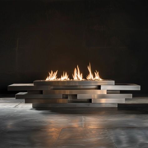 Stacks Fire Pit Table - modofire🔥 Contemporary Fire Pit, Outdoor Propane Fire Pit, Sunken Fire Pits, Outdoor Fire Table, Custom Fire Pit, Architectural Forms, Modern Fire Pit, Fire Pit Landscaping, Outdoor Cinema