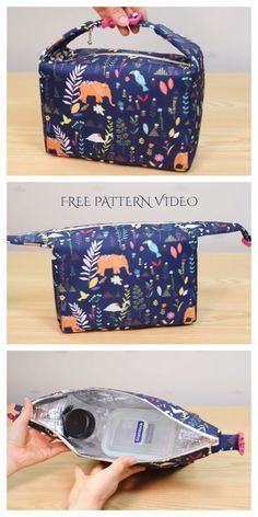 DIY Insulated Fabric Lunch Bag Free Sewing Pattern + Video | Fabric Art DIY How To Make A Lunch Bag, Lunch Box Pattern Free, How To Make A Lunch Bag Diy, Lunch Bag Sewing Pattern Free, Lunchbox Sewing Pattern Free, Lunchbox Sewing Pattern, Sew Lunch Bag, Lunchbox Pattern, Lunch Bag Sewing Pattern