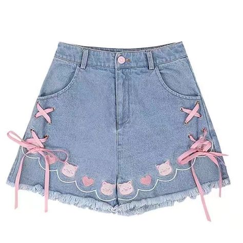 Smarter Shopping, Better Living! Aliexpress.com Kawaii Jeans, Short Pants Women, Embroidery Bow, 2000s Clothes, Trendy Blouses, Blue Denim Shorts, Denim Shorts Women, Type Of Pants, Light Blue Denim