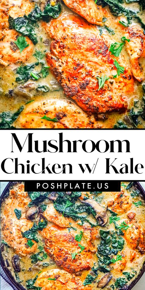 This healthy Tuscan chicken boasts a creamy, plant-based sauce that steals the show. It perfectly complements the tender chicken, earthy mushrooms, and vibrant kale, creating a satisfying, healthy, dairy-free meal. Casserole Recipes Dairy Free, Chicken And Kale Recipes, Healthy Tuscan Chicken, Recipe Using Kale, Recipes Dairy Free, Keto Casserole Recipes, Keto Casserole, Kale Recipes, Tuscan Chicken