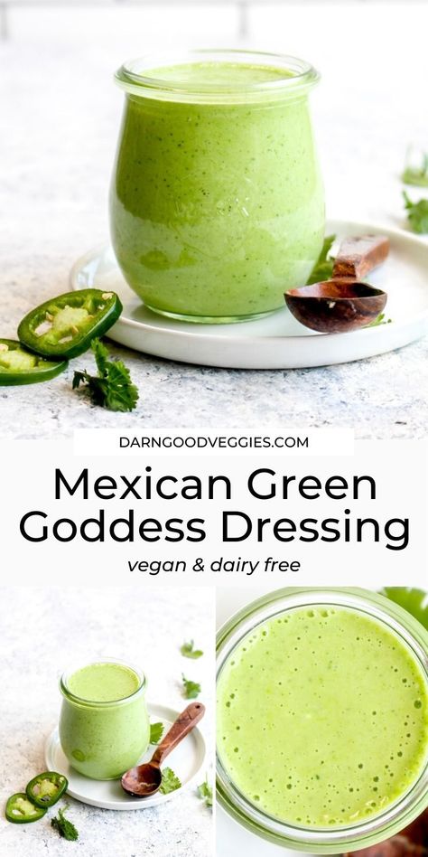 Mexican Salad Dressings, Veggies Recipes, Goddess Dressing, Green Goddess Dressing, Dairy Free Yogurt, Vegan Mexican, Homemade Salads, Vegan Salad, Green Goddess