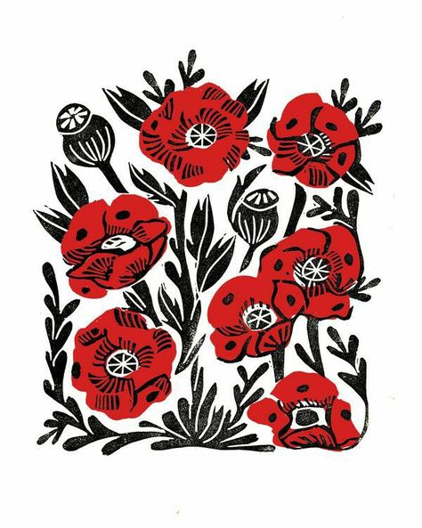 Red And White Photography, Red And Black Illustration, Poppy Lino Print, Poppy Linocut, Poppy Flower Illustration, Poppies Illustration, Poppy Graphic, Black Poppies, Poppy Illustration