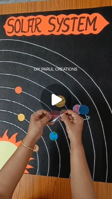 Parul Creations on Instagram: "DIY Solar System Chart   #solarsystem #diy #solarsystemplanets" Ideas For Solar System Project, Poster Board Solar System Project, How To Make A Solar System Model, Chart On Solar System, Solar System On Chart Paper, Cardboard Solar System, Planet Diy Crafts, Solar System Decorations Classroom, Chart For School Decoration