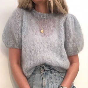 Puff Blouse, Pull Mohair, Mohair Knit, Mohair Cardigan, Mohair Sweater, Sweater Knitting Patterns, Pattern Sweater, 가을 패션, Knit Fashion