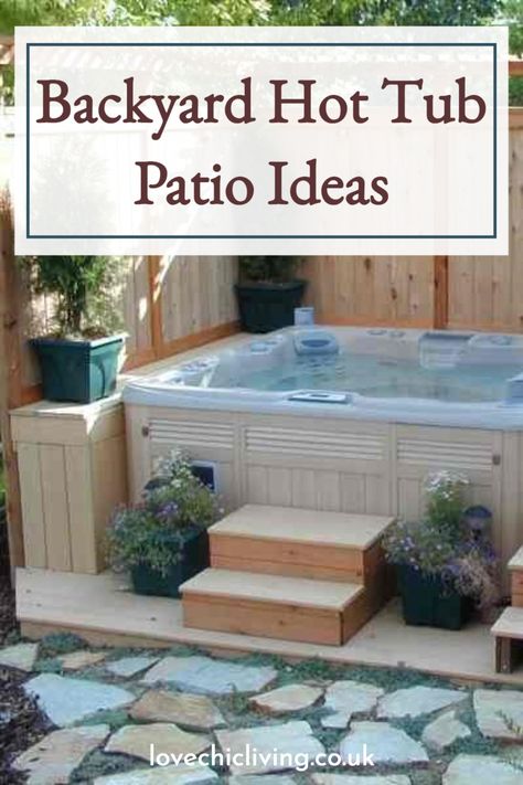 Patio Decorating Ideas With Hot Tub, Decorating Ideas For Hot Tub Area, Backyard Hottub Ideas, Hot Tub Area Decor, Planters Around Hot Tub, Outdoor Hot Tub Area Ideas, Deck For Hot Tub Ideas, Decorate Hot Tub Area, Hot Tub Decorating Ideas Patio