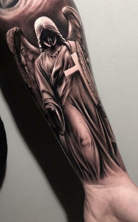 Drawing Ideas Men, Tattoo Sleeve Ideas For Men, Sleeve Ideas For Men, Religious Tattoo Sleeves, Religous Tattoo, Design Drawing Ideas, Angel Sleeve Tattoo, Christus Tattoo, Guardian Angel Tattoo Designs