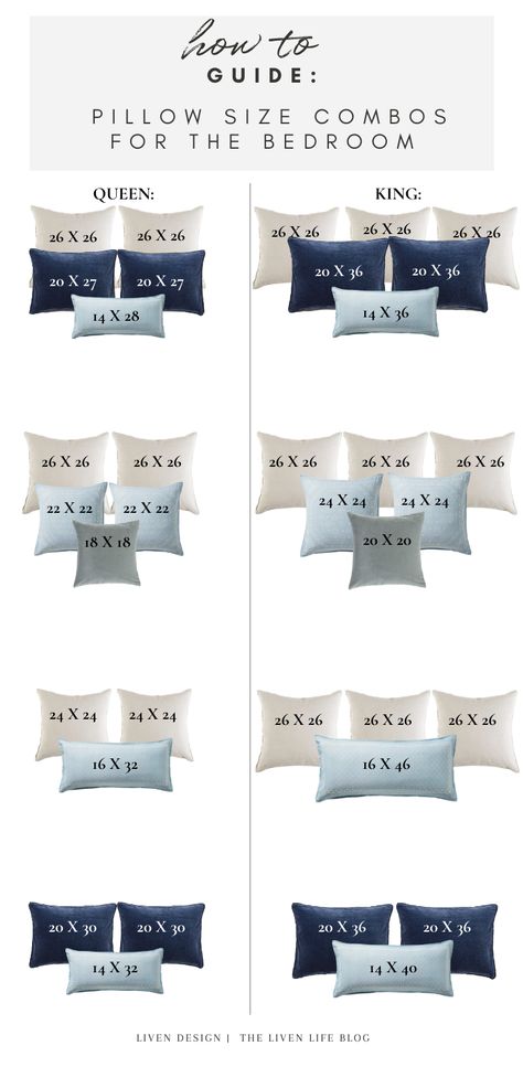 Bedroom Pillows Arrangement, Bed Pillow Arrangement, Pillow Size Guide, Best Throw Pillows, Bedroom Arrangement, Throw Bed, Cama King Size, Pillow Arrangement, Cama King