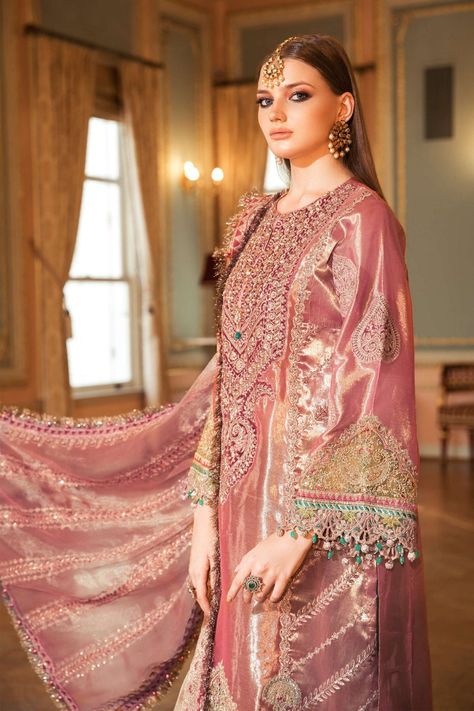 Maria B Embroidered Formal Winter Dresses Collection 2020-2021 Formal Winter Dresses, Punjabi Suit Salwar, Latest Punjabi Suits, Salmon Pink Color, Suit Salwar, Raw Silk Fabric, Winter Formal Dresses, Salwar Dress, Dress Salwar Kameez