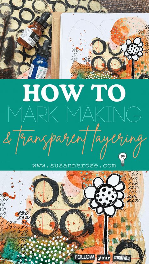 Discover the magic of transparent layers and mark making in art journals. Our tutorial guides you through using collage papers, acrylic inks, stamps, and paint pens to add depth to abstract art. Mixed Media Art On Wood, Layered Collage Art, Mark Making Art Ideas, Layered Abstract Art, Abstract Collage Art Mixed Media, Abstract Mark Making, Mark Making Ideas, Mark Making Art, Abstract Art Journal