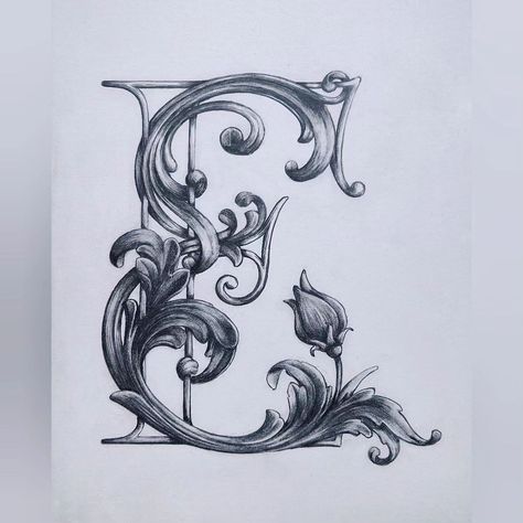 Floral fantasy pencil letter from last night. 🌺🌿 #pencillettering #pencildrawing #pencilcalligraphy #acanthus #letterart #letteringlove #floralletters #lettere #tyxca #keepwriting #flourishforum #floralcalligraphy Fantasy Lettering, Vine Letters, Pencil Calligraphy, Floral Letters, Letter E, Letter Art, Pencil Drawings, Last Night