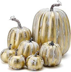 Halloween Pumpkin Decor, Fall Harvest Decorations, Gold Pumpkin, Fake Pumpkins, Pumpkin Wedding, Artificial Pumpkins, Foam Pumpkins, Creative Pumpkins, Harvest Thanksgiving