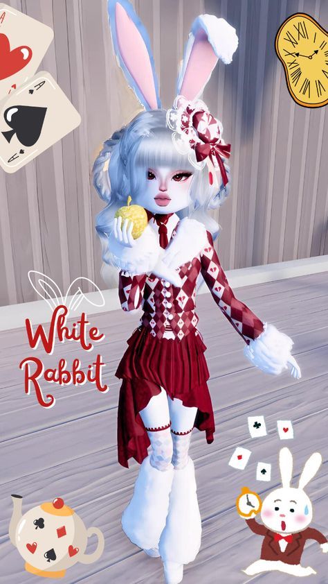 Alive In Wonderland Rabbit, Halloween Costumes Dti Outfits, Dti Outfits Alice In Wonderland Theme, Wonderland Theme Dti Outfit, Dress To Impress Roblox Queen Of Hearts, Dress To Impress Roblox Game Outfit Ideas Theme Pastel Goth, White Rabbit Dress To Impress, Dti Costume Party Theme Outfit, Wonder Land Dress To Impress