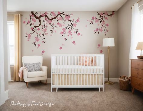 TheHappyTreeDesign - Etsy Latvia Announcement Pictures, Kids Room Murals, Branch Art, Tree Mural, Picture Tree, Nursery Mural, Blossom Branch, Tree Decals, Baby Room Inspiration