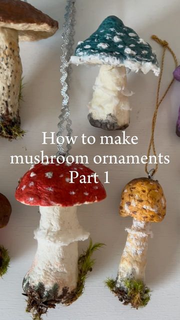 Toilet Paper Mushroom, Mushroom Tree Ornaments, Homemade Mushroom Ornaments, Toilet Paper Roll Mushroom, Make Mushrooms Decorations, Mushroom Ornaments Diy, Paper Mushrooms Diy, Diy Mushroom Ornaments, Mushroom Crafts For Kids