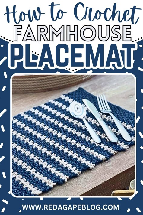 Farmhouse Placemat Crochet Crochet Placemats Free Pattern Rectangle, Free Crochet Placemat Patterns, Crochet Placemats Free Pattern, Table Mats Ideas, Crochet Farmhouse, Placemat Crochet, Table Crochet, Crochet Heart Blanket, Placemat Patterns