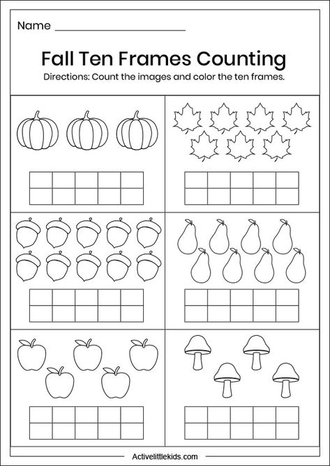 Free Counting Worksheets Kindergarten, Fall Kindergarten Worksheets Free, Kindergarten Fall Worksheets Free Printables, Fall Math Worksheets Kindergarten, Prek Worksheets Free Printables Fall, Fall Sequencing Activities Preschool, Counting Activity For Kindergarten, Fall Math Worksheets Preschool, Fall Counting Activities Kindergarten