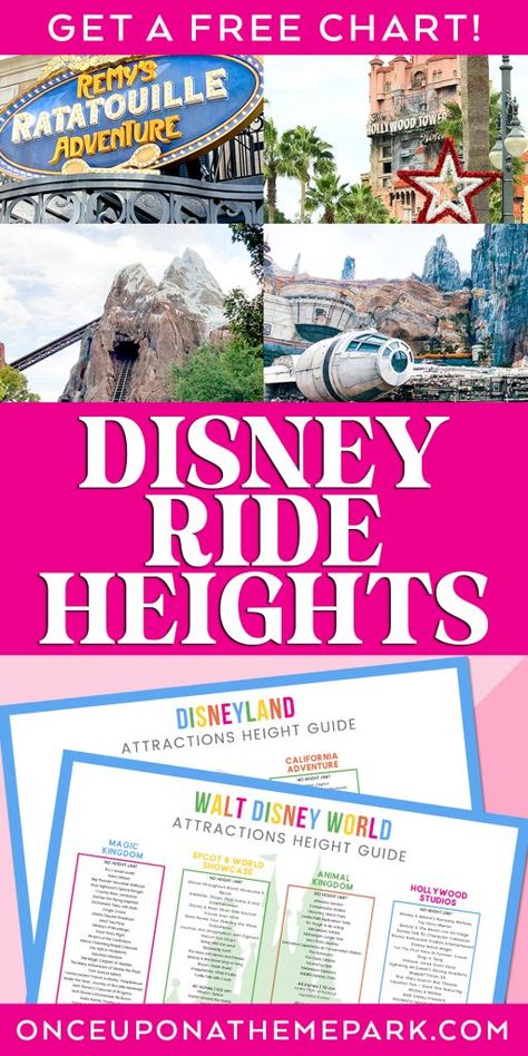 Disney Ride Heights for Disney World and Disneyland PLUS 2 FREE Printable Height Requirements Charts at Once Upon a Theme Park! #disneyrideheights #disney #disneyworld #disneyland Disney Ride, Disney Planner, Disneyland Rides, Dumbo The Flying Elephant, Disney Vacation Planner, Disney World Rides, Disneyland California Adventure, Disneyland Vacation, Disney Rides