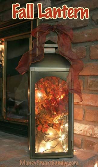 A DIY Autumn/ Thanksgiving/ Fall Lantern Decoration w/ Silk Leaves & White Twinkle Lights. How To Decorate A Lantern, Fall Lantern Decor Ideas, Lantern Gift Basket, Fall Broom, Christmas Lanterns Diy, Fall Lantern Decor, Fall Tabletop Decor, Fall Lanterns, Piano Decor