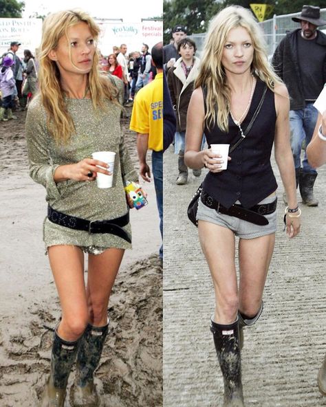 @katemosstyle on Instagram: “Kate Moss’s most iconic looks at Glastonbury #katemoss #katemossstyle #musicfestival #hunterboots #glastonbury #england #icon #mossisboss” 2010 Fashion Outfits, Boomtown Festival Outfits, Leeds Festival Outfits, Short Boots Outfit, Kate Moss Outfit, Glastonbury England, 2006 Fashion, Moss Fashion, Kate Moss Style