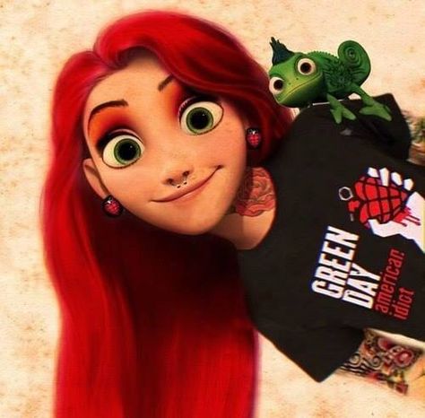 Rapunzel is a Green Day fan. Cover Photos For Facebook, Photos For Facebook, Cover Photos, Piercings, Tumblr, Tattoos, Disney, Green, Hair