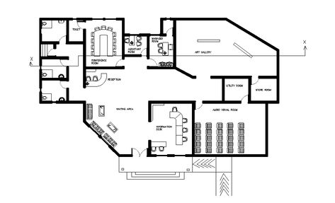 Plan of tourist information centre is given in this Autocad drawing file. Download the 2D Autocad file. - Cadbull Information Centre Architecture, Research Centre Architecture Plan, Tourist Center Plan, Column Layout Plan, Tourist Information Center Design, Information Center Design, Lobby Plan, Manager Room, Autocad Plan