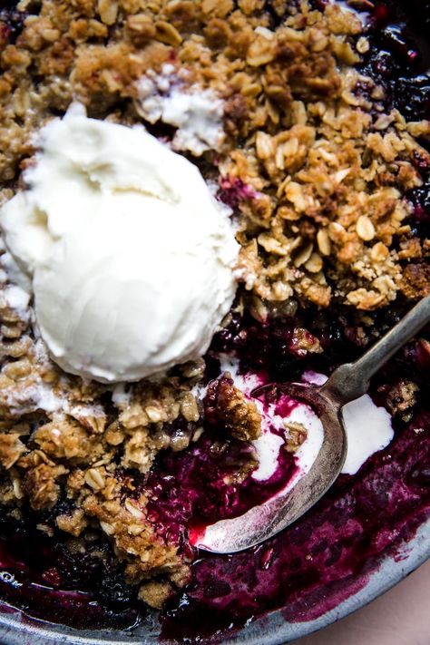 Juicy, jammy and covered in a sweet, buttery, oat streusel topping, this easy berry crisp recipe is summer in a baking dish. We hope that it becomes as beloved in your family as it has in ours. Rhubarb Saskatoon Crisp, Blueberry Rhubarb Crisp, Marion Berry, Simple Vibes, Mixed Berry Crisp, Berry Crisp Recipe, Blueberry Crisp Recipe, Raspberry Crisp, Summer Fruit Desserts