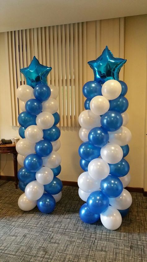 Balloon Designs Decoration, Blue And Silver Party Decorations, Balloon Pillars, Balloon Arch Diy, How To Make Balloon, Deco Ballon, Balloon Stands, Balloon Delivery, Diy Balloon Decorations