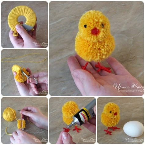 How to Make Adorable Pom-Pom Easter Chicks Påskeaktiviteter For Barn, Diy – Velikonoce, Kain Linen, Pom Pom Animals, How To Make A Pom Pom, Kraf Diy, Yarn Pom Pom, Pom Pom Crafts, Diy Bricolage