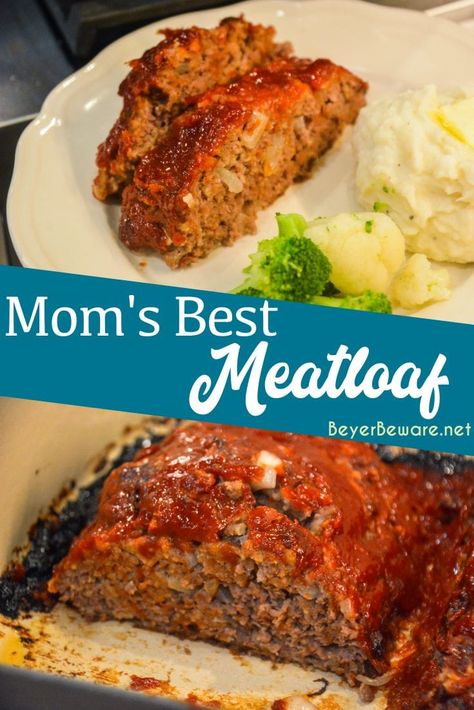 Mom's best meatloaf recipe is a gluten-free recipe as it is made with ground beef, oats, onions, eggs, milk, and a sweet and tangy glaze that is baked to perfection. Egg Free Meatloaf Recipe, Moms Meatloaf, Meatloaf Recipe No Ketchup, Meatloaf With Oats, Meatloaf Oatmeal Recipe, Gluten Free Meatloaf Recipe, Meatloaf With Oatmeal, Recipe Meatloaf, Old Fashioned Meatloaf