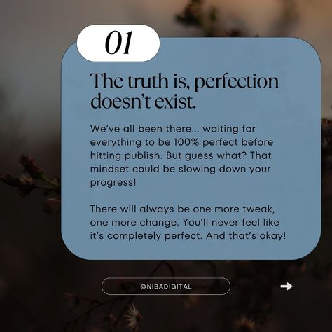 Are you stuck in perfection paralysis? 🙋‍♀️ We’ve all been there—endlessly tweaking fonts, colours, and layouts, waiting for everything to be just right before hitting publish, before hitting send on the report or before submitting our application. But here’s the truth: perfection doesn’t exist. ✨ In fact, ‘Done is better than perfect.’ When you get it done, you gain momentum, feedback, and the chance to improve as you go. Ready to hand over some of that stress? My website templates take... Perfection Paralysis, Get It Done, You Get It, Website Templates, Getting Things Done, Slow Down, Website Template, The Truth, My Website