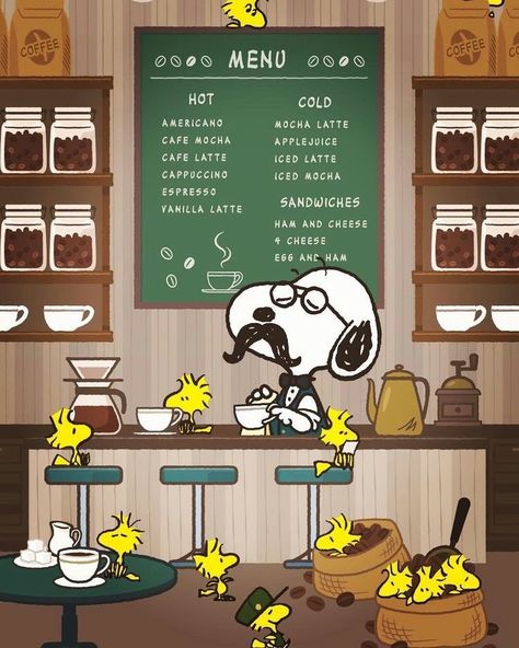 Peanuts Images, Snoopy Cafe, Coffee Jokes, Good Day Wishes, Woodstock Snoopy, Coffee Cartoon, Wallpaper Dog, Woodstock Peanuts, Snoopy Images