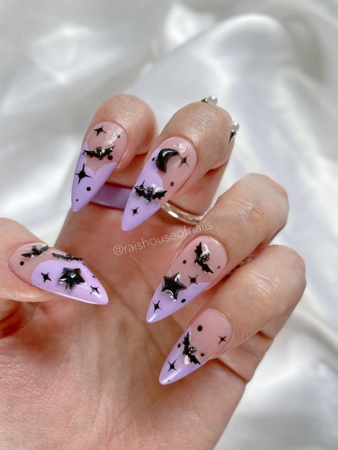 Nail Bat, Nails Spooky, Nails Goth, Scary Nails, Bat Nails, Spooky Nails, Witchy Nails, Halloween Press On Nails, Long Stiletto