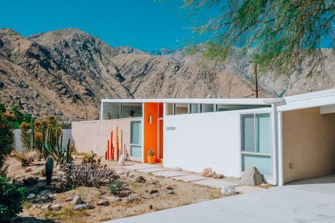 orange and blue mid century exterior