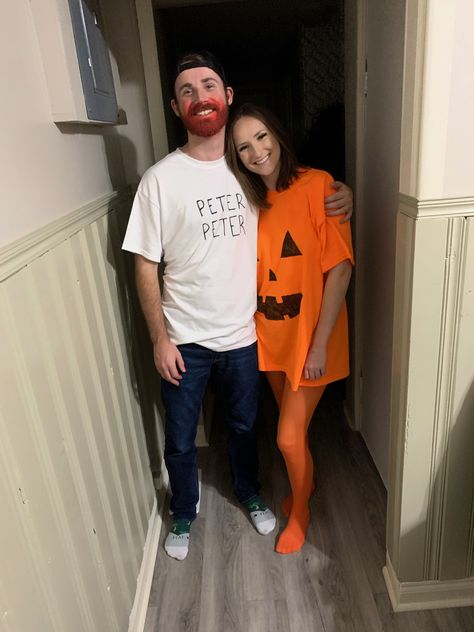 Couple Tshirt Halloween Costumes, Fast Couple Costumes, Devils Lettuce Couples Costume, Pumpkin Eater Couple Costume, Peter Peter Pumpkin Eater Costume Couple, Couple Halloween Costumes Interracial, Halloween Costumes Tv Shows, Husband Wife Halloween Costumes, Last Minute Halloween Costumes For Couples