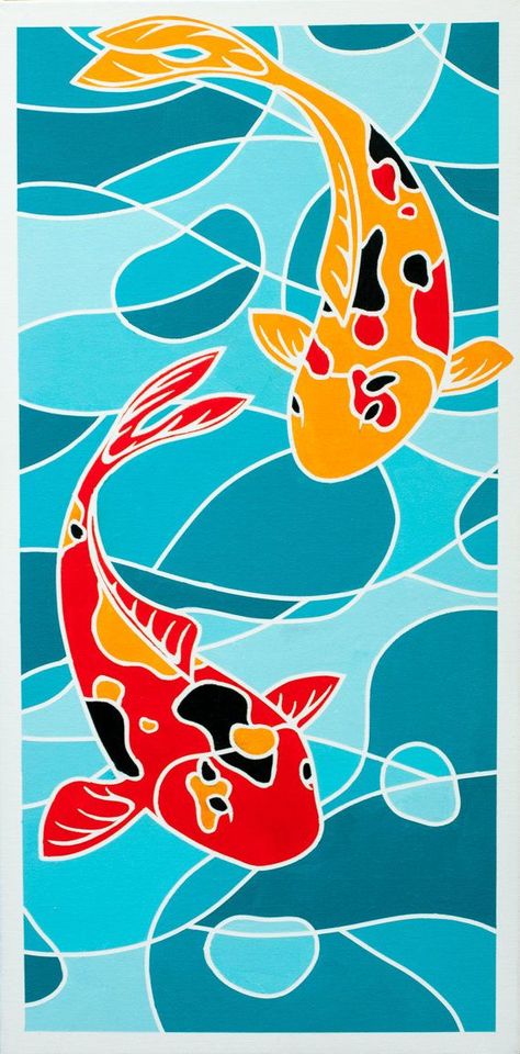 Ikan Koi, Koi Art, Carpe Koi, Batik Art, Affordable Art Prints, Fish Painting, Colorful Fish, Arte Pop, Fish Art