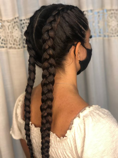 Dutch Braid Brown Hair, 2 Hair Braids, French Hair Braids, Boxing Braids Hairstyles, Natural Hair Two Braids, Tight Dutch Braid, Dutch Braids For Short Hair, Two Plaits Hairstyles, Braids For Latinas