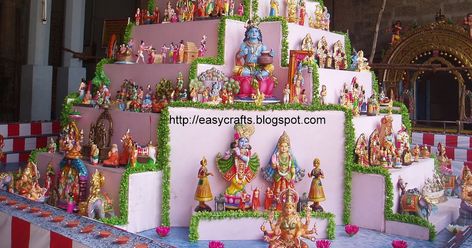 A very beautiful and huge golu has been set up for the first time at the rear entrance of Sri Parthasarathy temple in Triplicane, Chennai. ... Gymnastics Room Decor, Temples Of India, Thali Decoration Ideas, Temple India, Felt Doll Patterns, Janmashtami Decoration, Ganapati Decoration, Housewarming Decorations, Spiritual Images