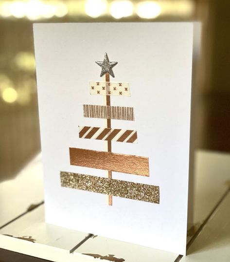 Origami Christmas Tree Card, Diy Christmas Card Ideas, Julkransar Diy, Diy Christmas Card, Diy Holiday Cards, Christmas Card Ideas, Washi Tape Cards, Washi Tape Crafts, Simple Christmas Cards