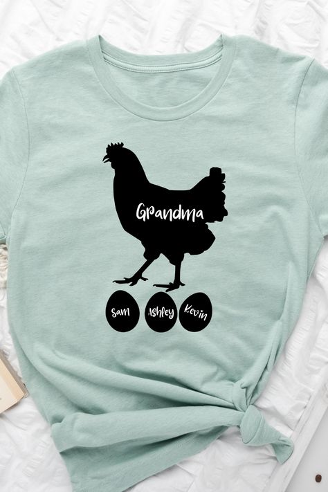 This shirt is made from high-quality materials and is available in a range of sizes, so you can find the perfect fit for you. It's also easy to care for, so you can wear it again and again. Whether you're tending to your flock or just want to show off your love for chickens, this shirt is sure to bring a smile to your face.

Don't miss out on the chance to own this one-of-a-kind Chicken Grandma shirt. Order yours today and get ready to spread some chicken love wherever you go! Personalized Grandma Tshirts, Crazy Grandma Shirt, Lovey Grandma Shirt, Chicken Mama Shirt, Funny Chicken Shirts For Women, Chicken Design, Chicken Mom, Cute Chicken, Chicken Lover Gifts