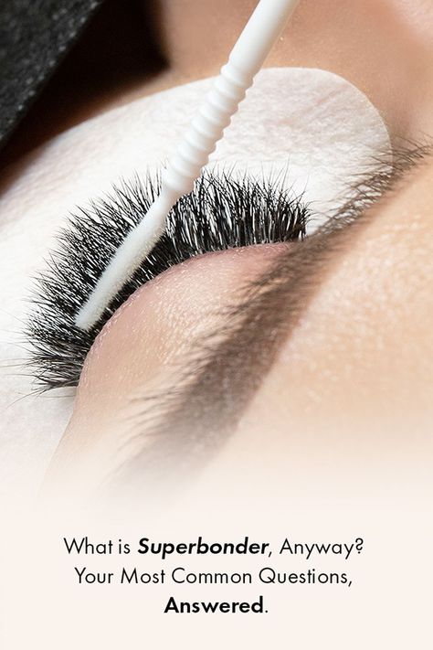 A photo showing Superbonder being added to a completed set of eyelash extensions with a long-tipped cleansing brush. The caption reads 'What is Superbonder, Anyway? You Most Common Questions, Answered.' This image links to an FAQ style blog post all about Superbonder - London Lash's eyelash extensions adhesive sealant. Lash Extension Kit, Lash Tools, Lash Extension, Common Questions, Lash Artist, Lash Extensions, Eyelash Extensions, Eyelashes, Glue