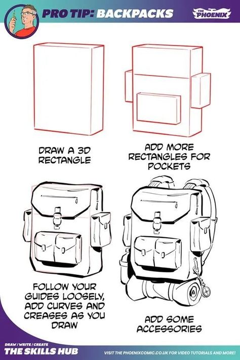 Backpack Drawing, Comic Tutorial, Desain Editorial, Manga Drawing Tutorials, Comic Drawing, Pro Tip, Digital Painting Tutorials, Guided Drawing, Drawing Practice