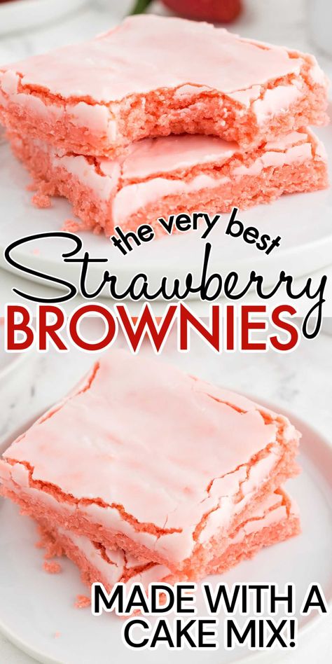 Strawberry Brownies Recipe, Cake Mix Brownies, Strawberry Brownies, Strawberry Cake Mix, Strawberry Dessert Recipes, Lemon Cake Mixes, Strawberry Flavor, Brownie Ingredients, Brownies Recipe