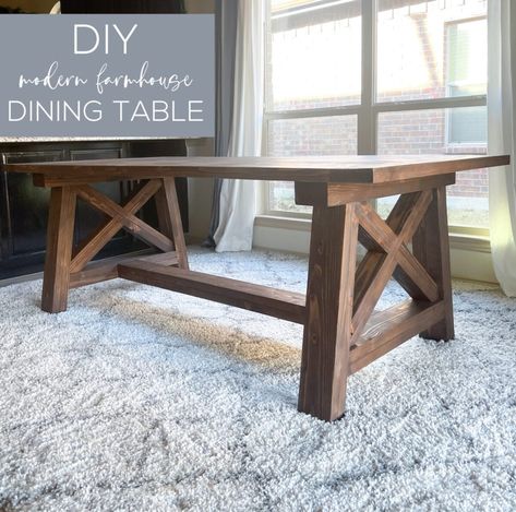 Farmhouse Kitchen Table Plans, Diy X Base Dining Table, Diy Rustic Kitchen Table, Building An Outdoor Table, Dining Room Table Base, Free Farmhouse Table Plans, Diy Dinning Room Table, Diy Farmhouse Table And Bench, Diy Modern Farmhouse Dining Table