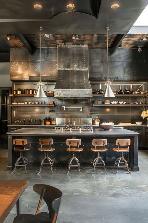 "Industrial Kitchen Designs blend raw materials and modern style to create a chic and functional space. 🍽️🛠️ Featuring exposed brick, metal accents, and sleek surfaces, these kitchens offer a unique and edgy look. Discover how to incorporate industrial elements into your kitchen for a trendy and efficient cooking area. Elevate your home with Industrial Kitchen Designs! 🌿🏡 #IndustrialKitchen #ModernDesign #ChicInteriors #KitchenInspiration 🍽️🛠️" Restaurant Style Kitchen, Kitchen Design Industrial, Industrial Style Interior, Industrial Kitchen Design, Coffee Shop Bar, Functional Space, Industrial Kitchen, Design Industrial, Cooking Area