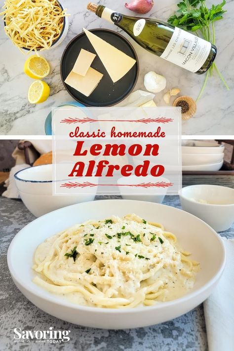 STOP! Before you buy a jar of alfredo sauce, think twice! Our recipe for LEmon Alfredo Sauce is SO easy to make and 100 times yummier than anything you'll buy sitting on the shelf at the store. We use fresh, whole ingredients, including hand grated parmesan and romano cheeses, to make a truly delightful alfredo sauce perfect for veggies, pastas, gratin, pizza, and anything in between. Lemon Alfredo Sauce, Best Alfredo, Pasta Party, Sherry Wine, Alfredo Sauce Recipe, Romano Cheese, Quick Weeknight Meals, Easy Dinners, Alfredo Sauce