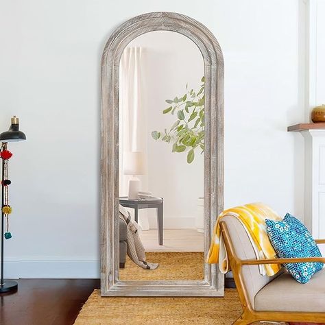 Amazon.com: Trvone Arched Full Length Mirror Solid Wood Frame Mirror Floor Mirror with Back Hooks Vertically Hanging Wall Mirror Dressing Mirror for Bedroom Living Room (65"x22", Weathering White) : Home & Kitchen Arched Full Length Mirror, Wood Frame Mirror, Mirror For Bedroom, Mirror Floor, Mirror Dressing, Leaning Mirror, Wooden Arch, Mirror Wall Living Room, Wood Framed Mirror